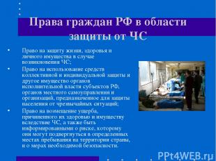 Права граждан РФ в области защиты от ЧС Право на защиту жизни, здоровья и личног