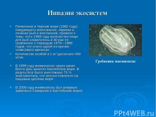 Инвазия экосистем Появление в Черном море (1982 году), поедающего зоопланктон, и