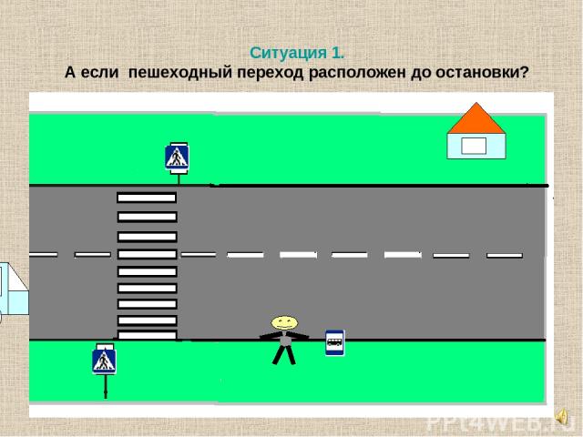 Ситуация 1. А если пешеходный переход расположен до остановки?