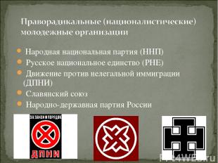 Народная национальная партия (ННП) Русское национальное единство (РНЕ) Движение