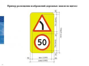 Пример размещения изображений дорожных знаков на щитах: *