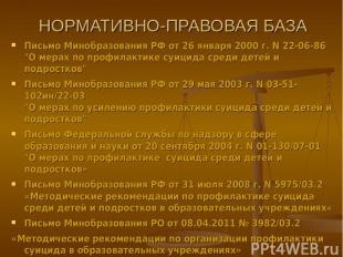 НОРМАТИВНО-ПРАВОВАЯ БАЗА Письмо Минобразования РФ от 26 января 2000 г. N 22-06-8