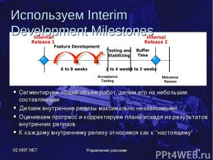 SE MSF.NET Управление рисками * Используем Interim Development Milestones Сегмен