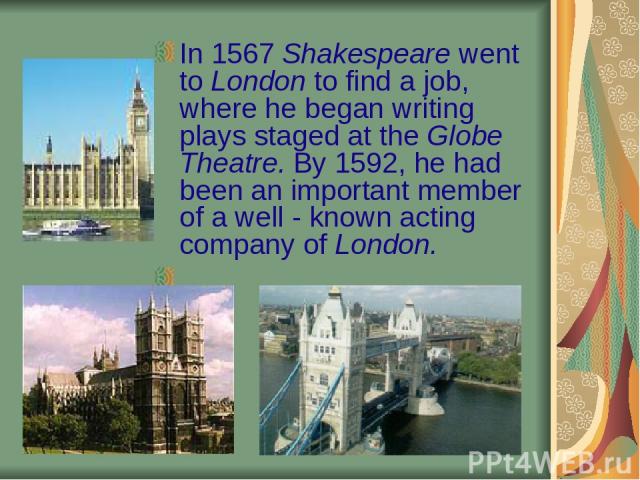 What was william shakespeare first job in london