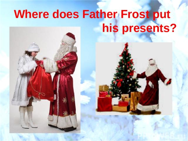 Where does Father Frost put his presents?