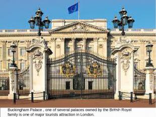 Buckingham Palace , one of several palaces owned by the British Royal family is
