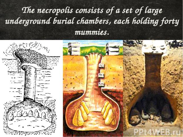 The necropolis consists of a set of large underground burial chambers, each holding forty mummies.