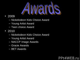 2009 Nickelodeon Kids Choice Award Young Artist Award Teen choice Award 2010 Nic