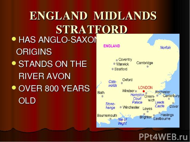 ENGLAND MIDLANDS STRATFORD HAS ANGLO-SAXON ORIGINS STANDS ON THE RIVER AVON OVER 800 YEARS OLD
