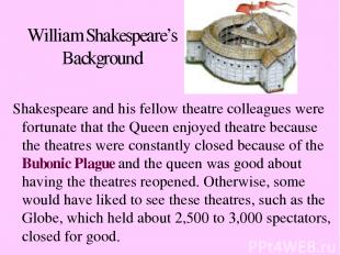 William Shakespeare’s Background Shakespeare and his fellow theatre colleagues w