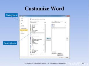 Customize Word Copyright © 2011 Pearson Education, Inc. Publishing as Prentice H