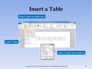 Insert a Table Copyright © 2011 Pearson Education, Inc. Publishing as Prentice H