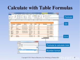 Calculate with Table Formulas Copyright © 2011 Pearson Education, Inc. Publishin