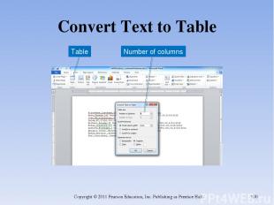 Convert Text to Table Copyright © 2011 Pearson Education, Inc. Publishing as Pre