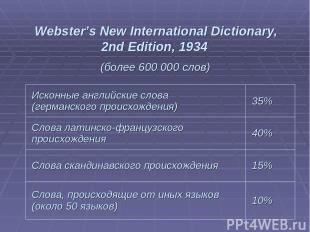 Webster’s New International Dictionary, 2nd Edition, 1934 (более 600 000 слов) И