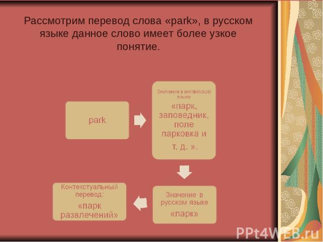 Рассмотрим перевод слова «park», в русском языке данное слово имеет более узкое понятие.