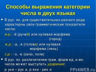 Способы выражения категории числа в двух языках В рус. яз. для существительных р
