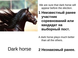 Dark horse We are sure that dark horse will appear before the election. 1 Неизве
