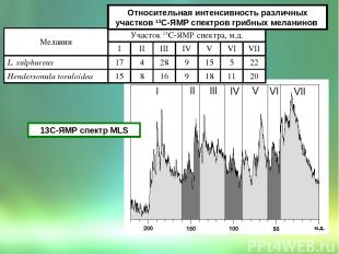 Относительная интенсивность различных участков 13С-ЯМР спектров грибных меланино