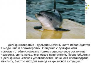Дельфинотерапия - дельфины очень часто используются в медицине и психотерапии. О