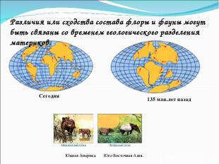 Сегодня 135 млн.лет назад Различия или сходства состава флоры и фауны могут быть