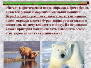 Биологическая задача № 2:Белый медведь обитает в арктическом поясе, окраска шерс