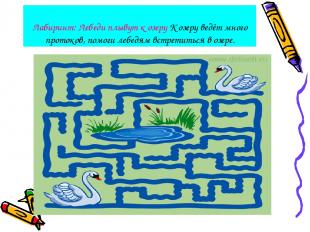 Лабиринт: Лебеди плывут к озеру К озеру ведёт много протоков, помоги лебедям вст