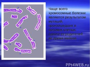 Чаще всего хромосомные болезни являются результатом мутаций, произошедших в поло
