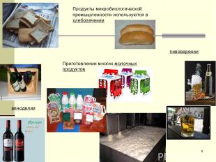 * Продукты микробиологической промышленности используются в хлебопечении пивовар