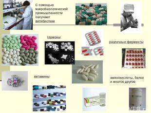 * С помощью микробиологической промышленности получают антибиотики гормоны разли