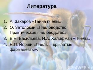 А. Захаров «Тайна пчелы». О. Затолокин «Пчеловодство. Практическое пчеловодство»
