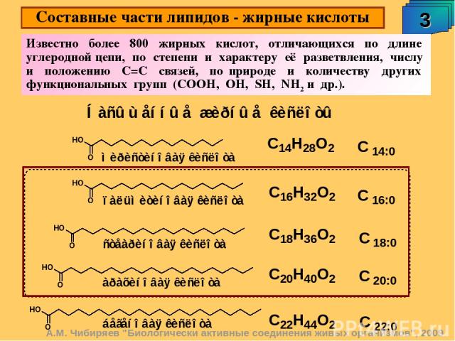Составные части липидов - жирные кислоты А.М. Чибиряев 