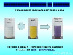 Признак реакции – изменение цвета раствора с белого на сине - фиолетовый. Окраши