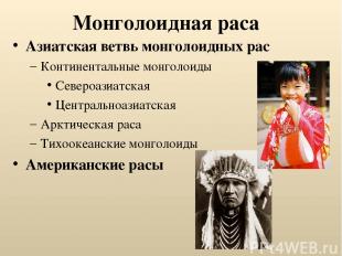 Монголоидная раса Азиатская ветвь монголоидных рас Континентальные монголоиды Се