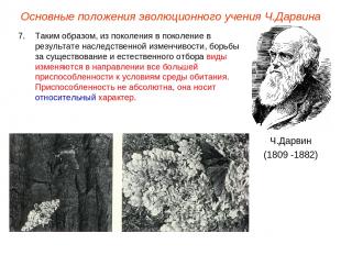 Основные положения эволюционного учения Ч.Дарвина Ч.Дарвин (1809 -1882) Таким об