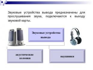 Звуковые устройства вывода предназначены для прослушивания звука, подключаются к
