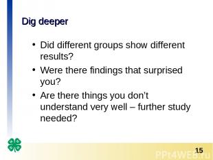 Dig deeper Did different groups show different results? Were there findings that