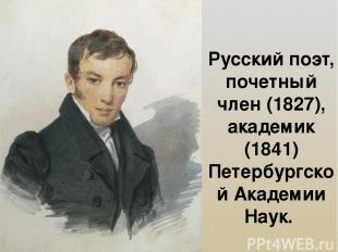 Русский поэт, почетный член (1827), академик (1841) Петербургской Академии Наук.