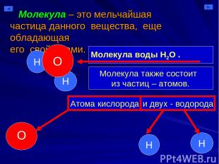 Молекула – это мельчайшая частица данного вещества, еще обладающая его свойствам