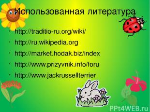 Использованная литература http://traditio-ru.org/wiki/ http://ru.wikipedia.org h