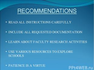 RECOMMENDATIONS READ ALL INSTRUCTIONS CAREFULLY INCLUDE ALL REQUESTED DOCUMENTAT