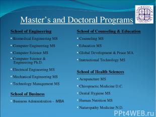 Master’s and Doctoral Programs School of Business Business Administration - MBA