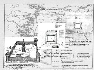 Строительство крепостей – на Урале, 1736 г. Миасская крепость (с. Миасское) Чеба