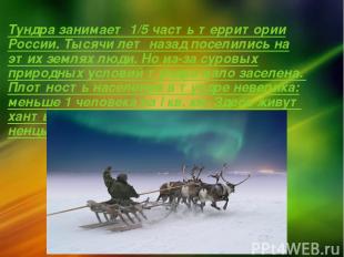 Тундра занимает 1/5 часть территории России. Тысячи лет назад поселились на этих