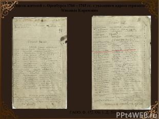 Список жителей г. Оренбурга 1744 – 1745 гг. с указанием адреса сержанта Михаила