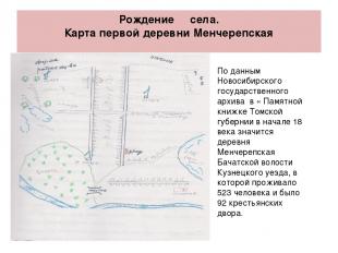 Рождение села. Карта первой деревни Менчерепская По данным Новосибирского госуда