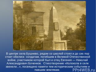 В центре села Бушнево, рядом со школой стоял и до сих пор стоит обелиск солдатам