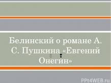 В.Г.Белинский о романе А.С.Пушкина «Евгений Онегин»