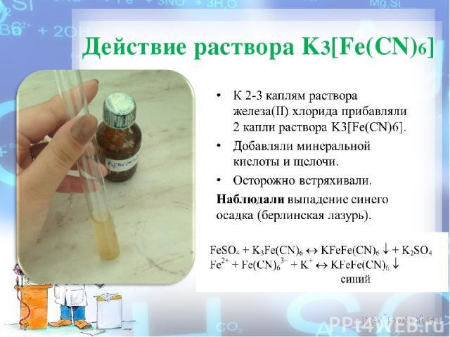 Действие раствора K3[Fe(CN)6]