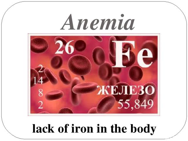 Anemia lack of iron in the body